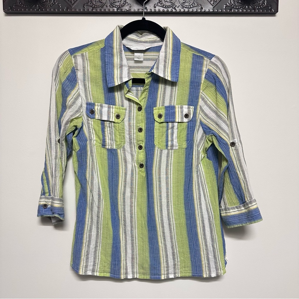 Christopher & Banks Women’s Cotton Striped 1/2 Button-Front Shirt Small